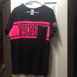 Black PINK Shirt with pink lettering and pocket